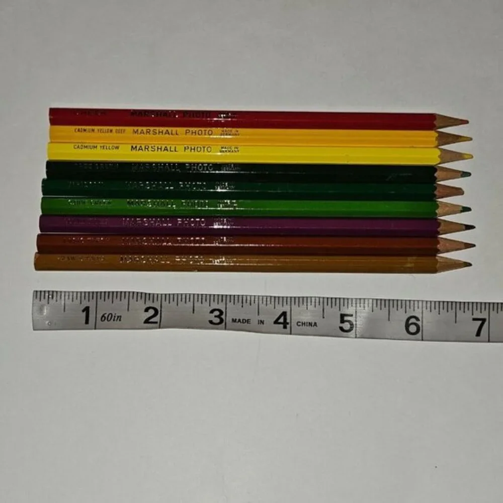 9 VTG Marshall's Photo Coloring Pencils Red Yellow Green Purple Brown (BOX WEAR)